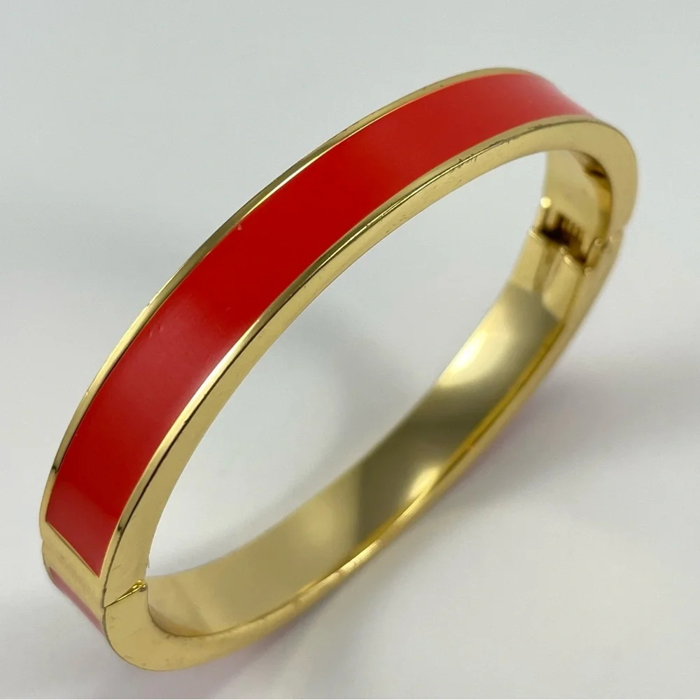 Talbots Gold Tone Orange Enamel Hinged Clamp Bangle Bracelet Trendy Beautiful